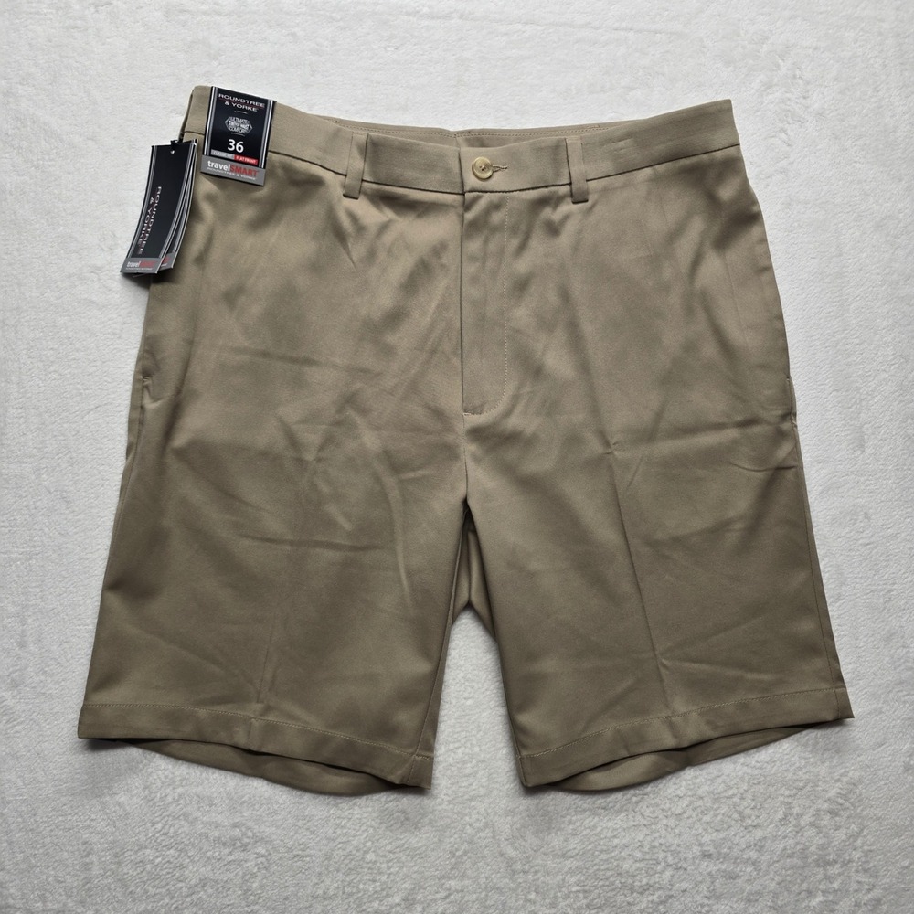 Roundtree & Yorke Khaki Shorts‎ TravelSmart Classic Flat Front 36